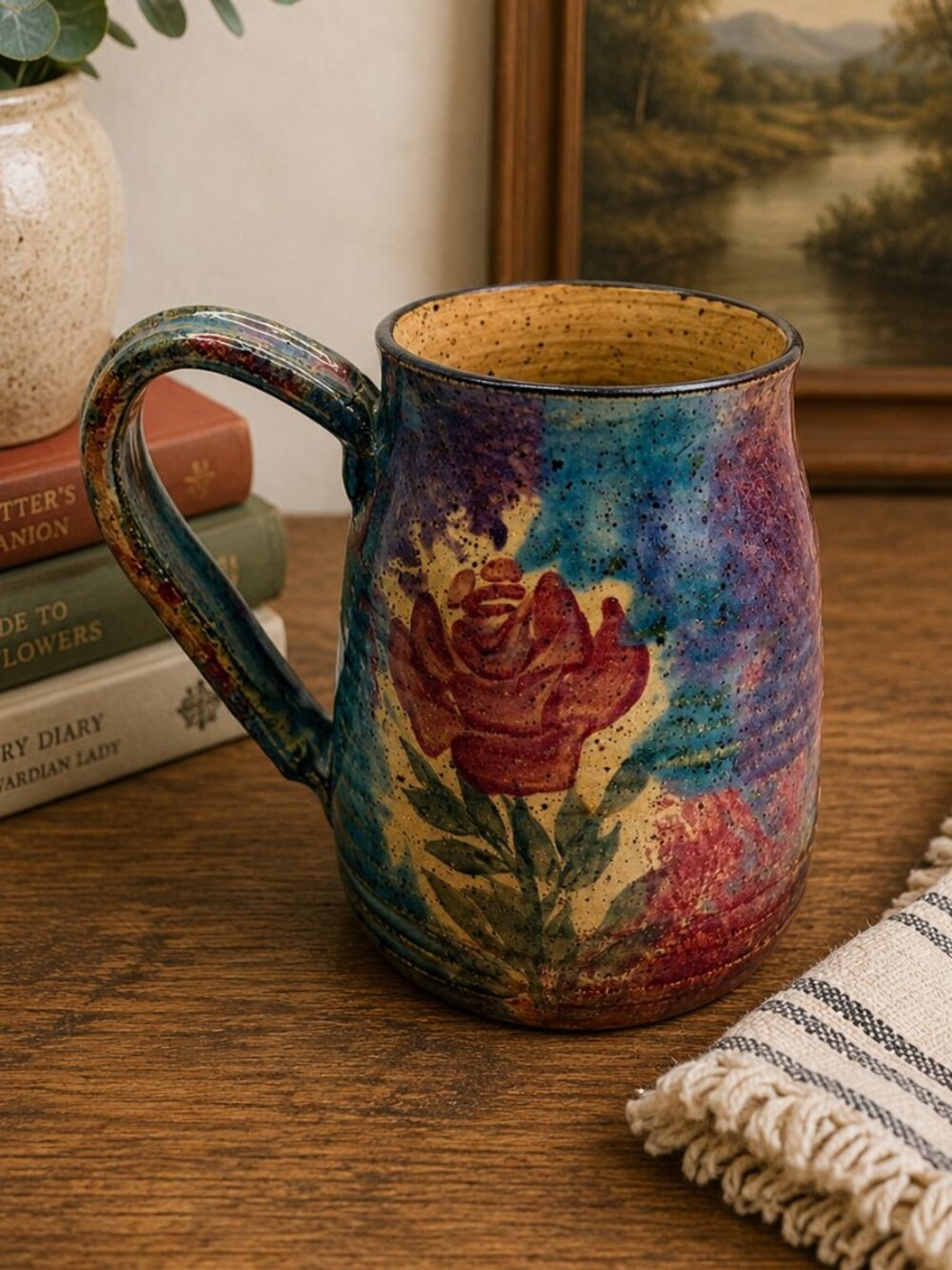 Malsnee 99 SIGNED Studio Pottery Floral Mug Handmade Art Pottery Coffee Tea Cup